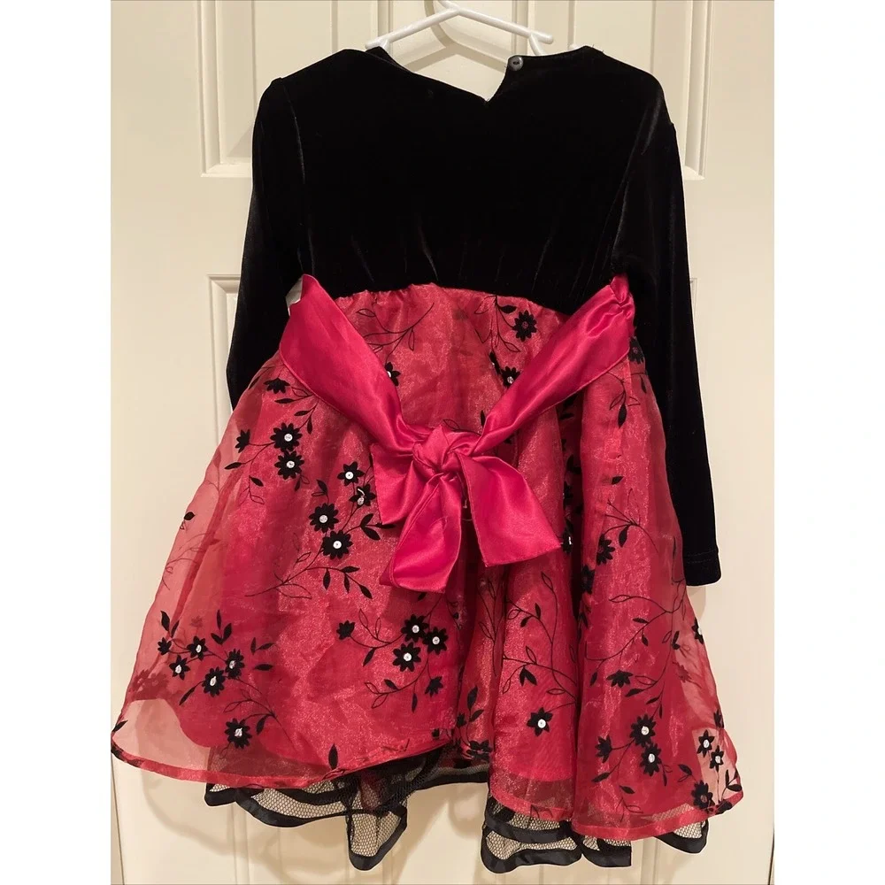 Blueberi Boulevard Flower Girl Princes 3T Dress Red And‎ Bodice Black Velvet